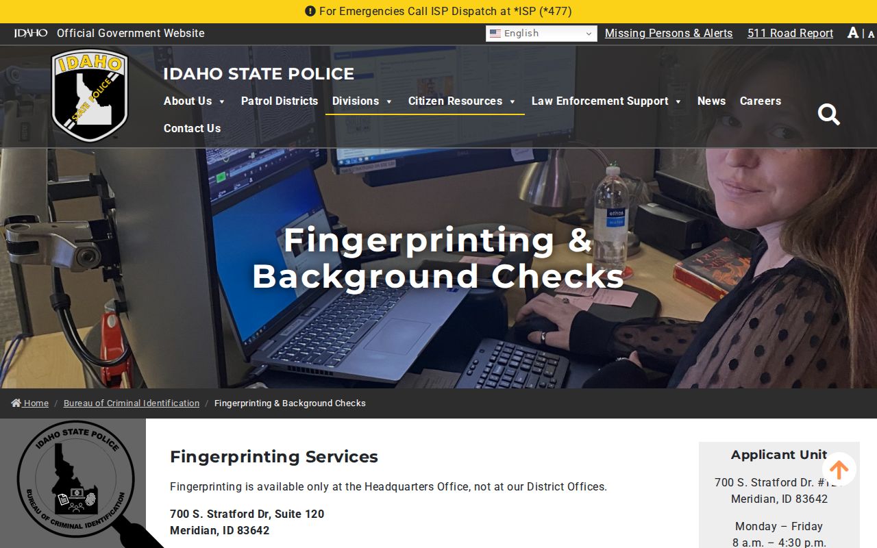 Idaho BCI name and fingerprint check procedures for Clearwater arrest records