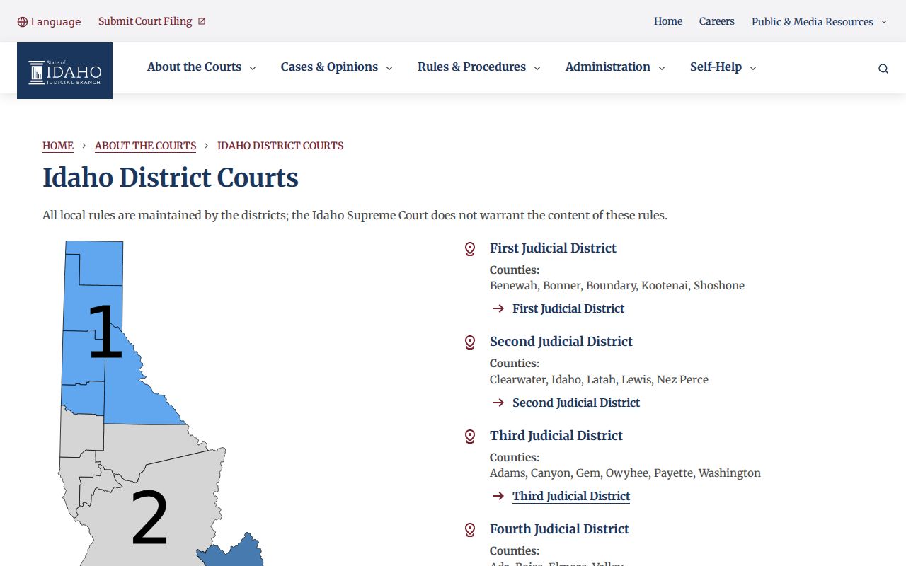 Idaho District Court structure applying to Clearwater County criminal cases