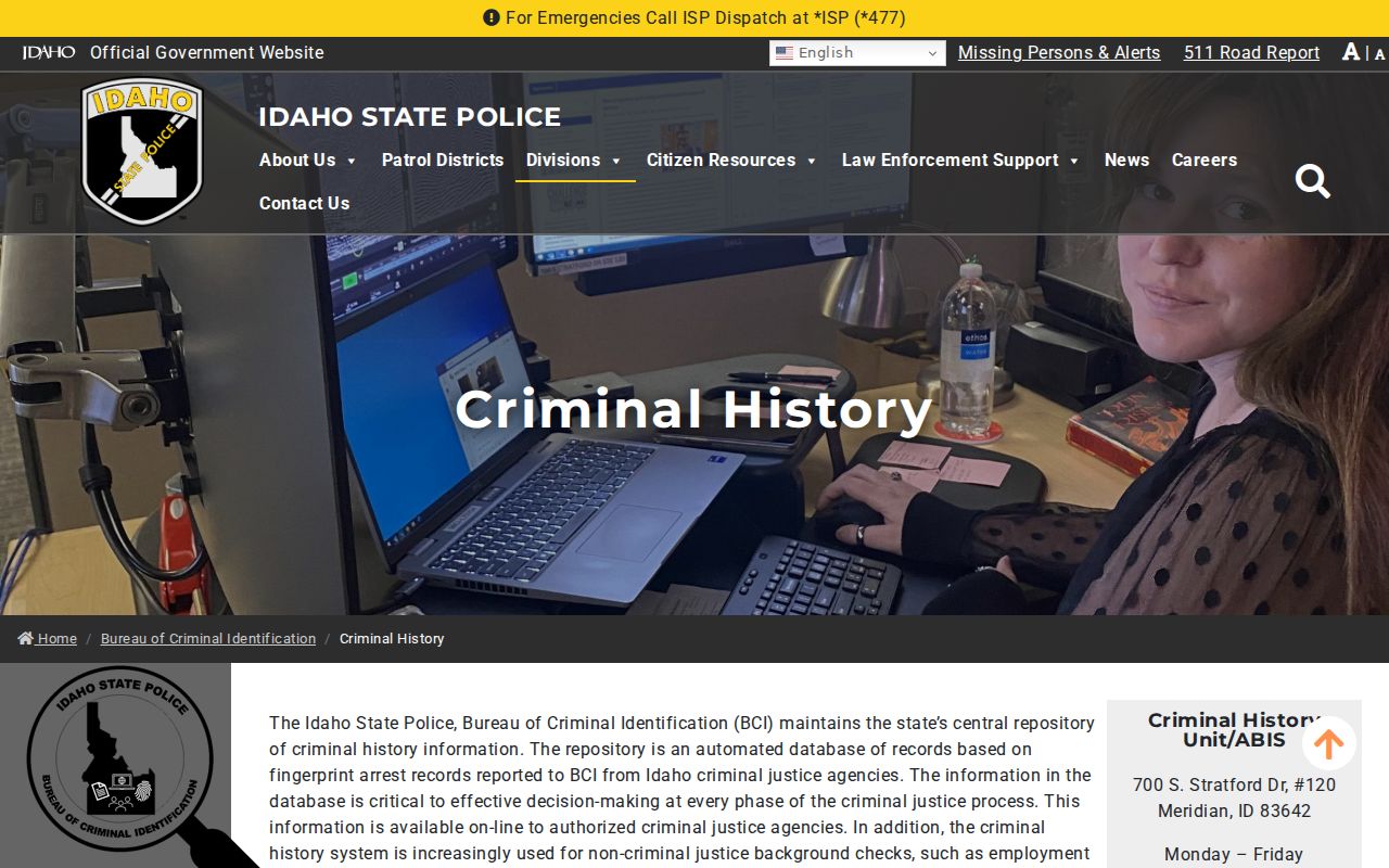 Clearwater County criminal history Idaho BCI repository