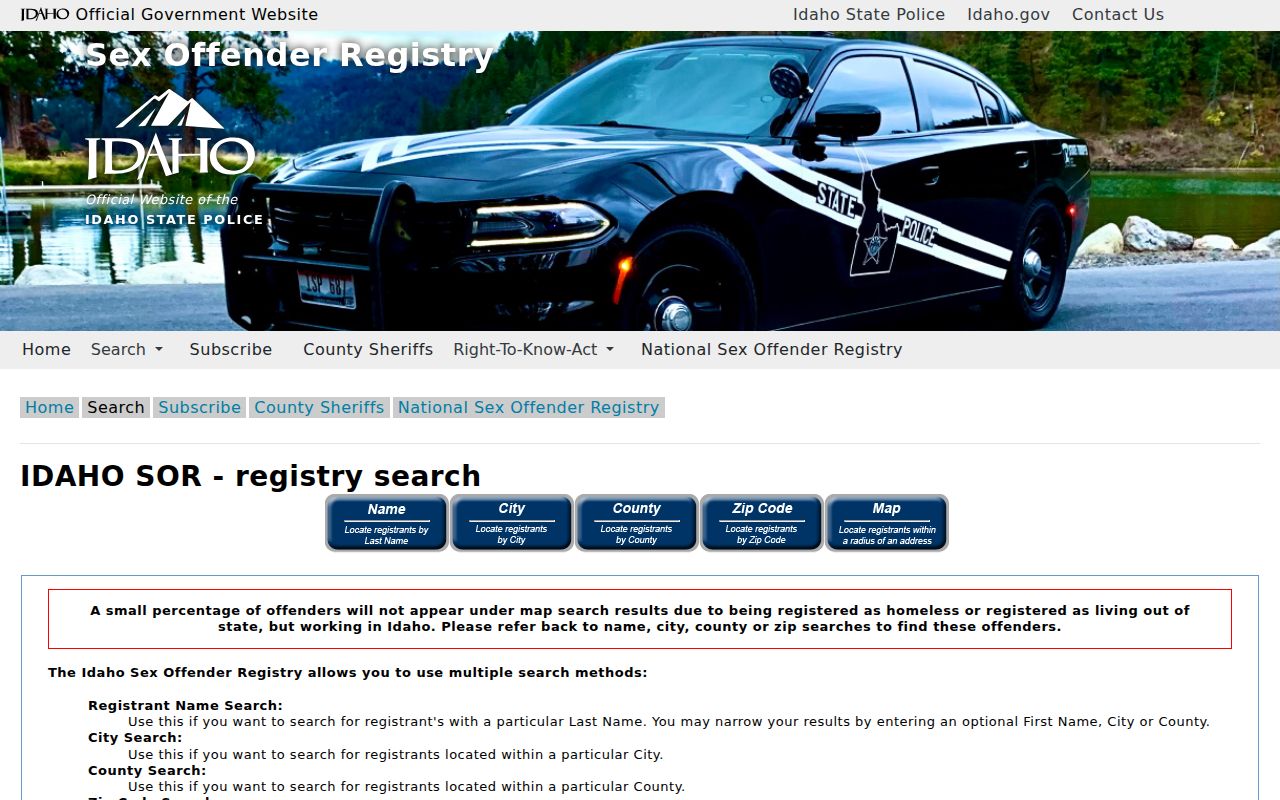 Official Idaho sex offender registry name and location search