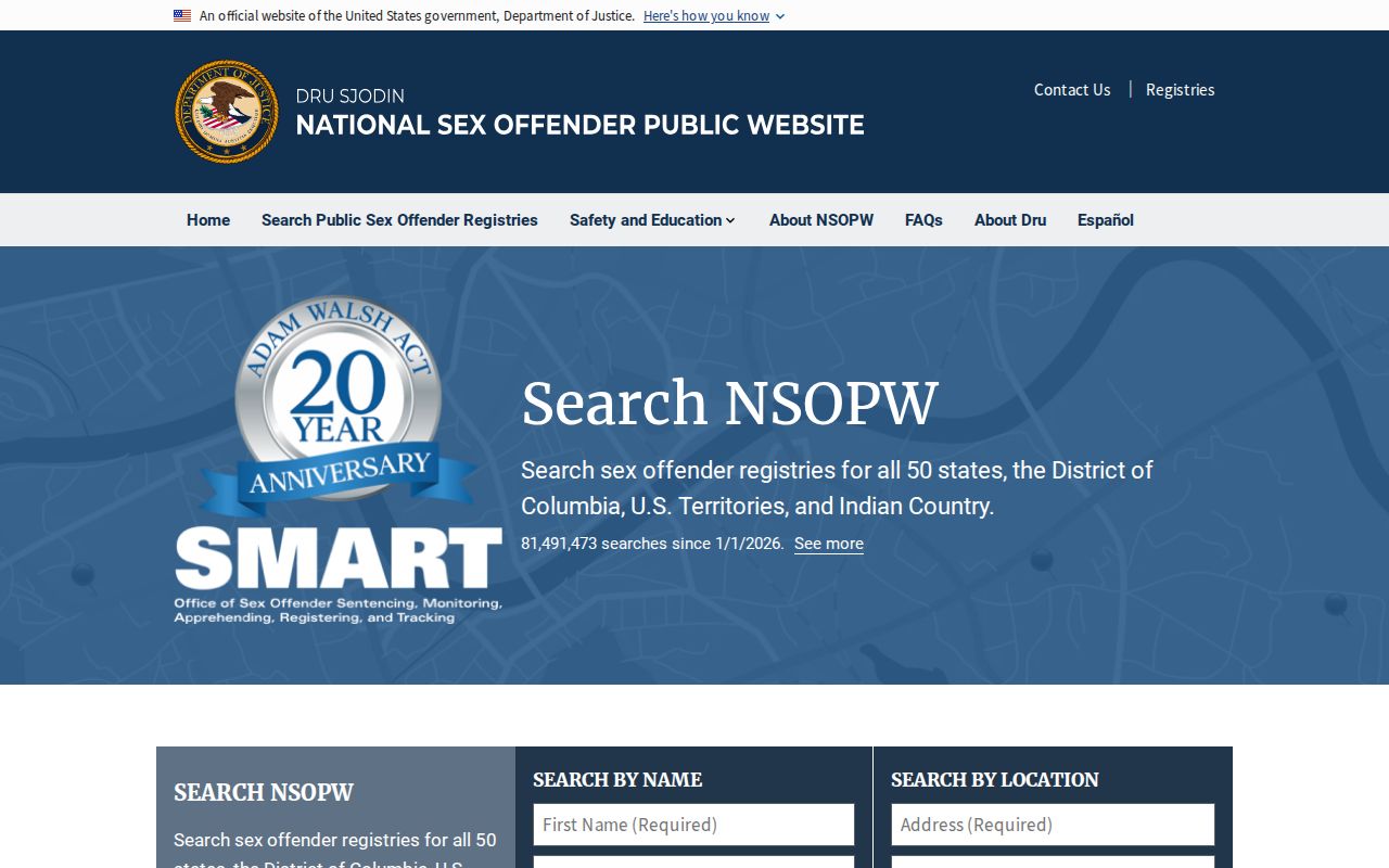National Sex Offender Public Website search interface