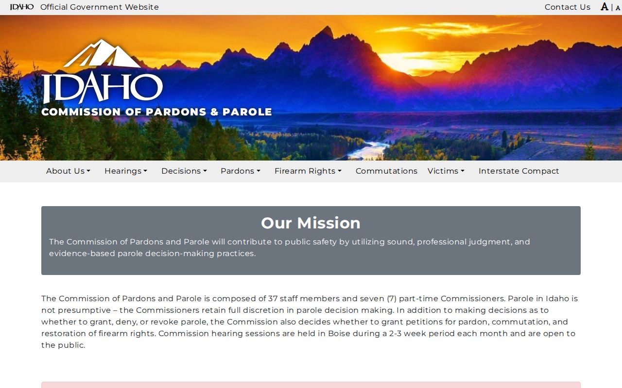 Idaho Commission of Pardons and Parole information used for Weippe supervision records